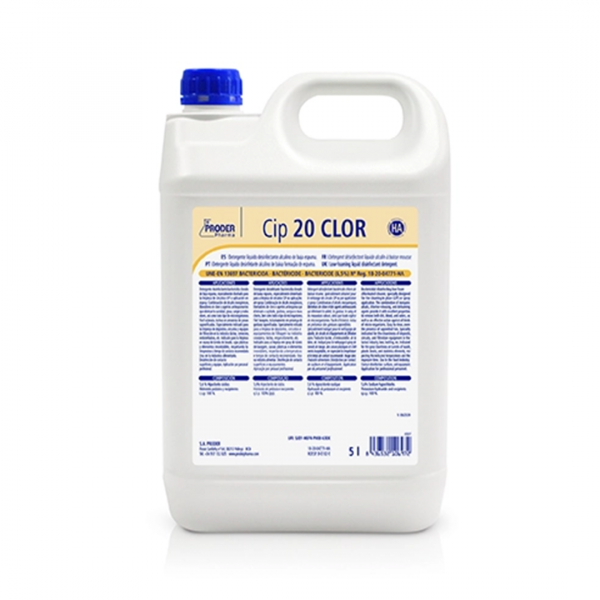 CIP 20 CLOR 20L Detergente Desinfectante Alcalino de baja Espuma